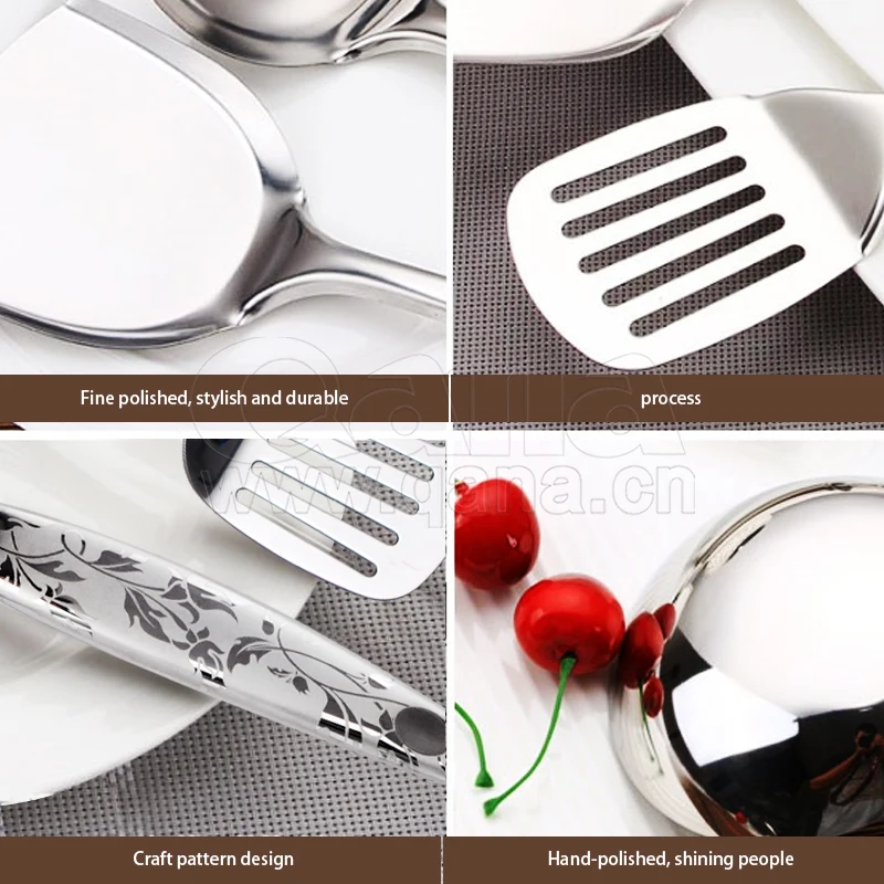 QANA Factory Wholesale OEM Household Cooking stainless steel kitchenware spatula set kitchen utensils slotted turner Ladle set