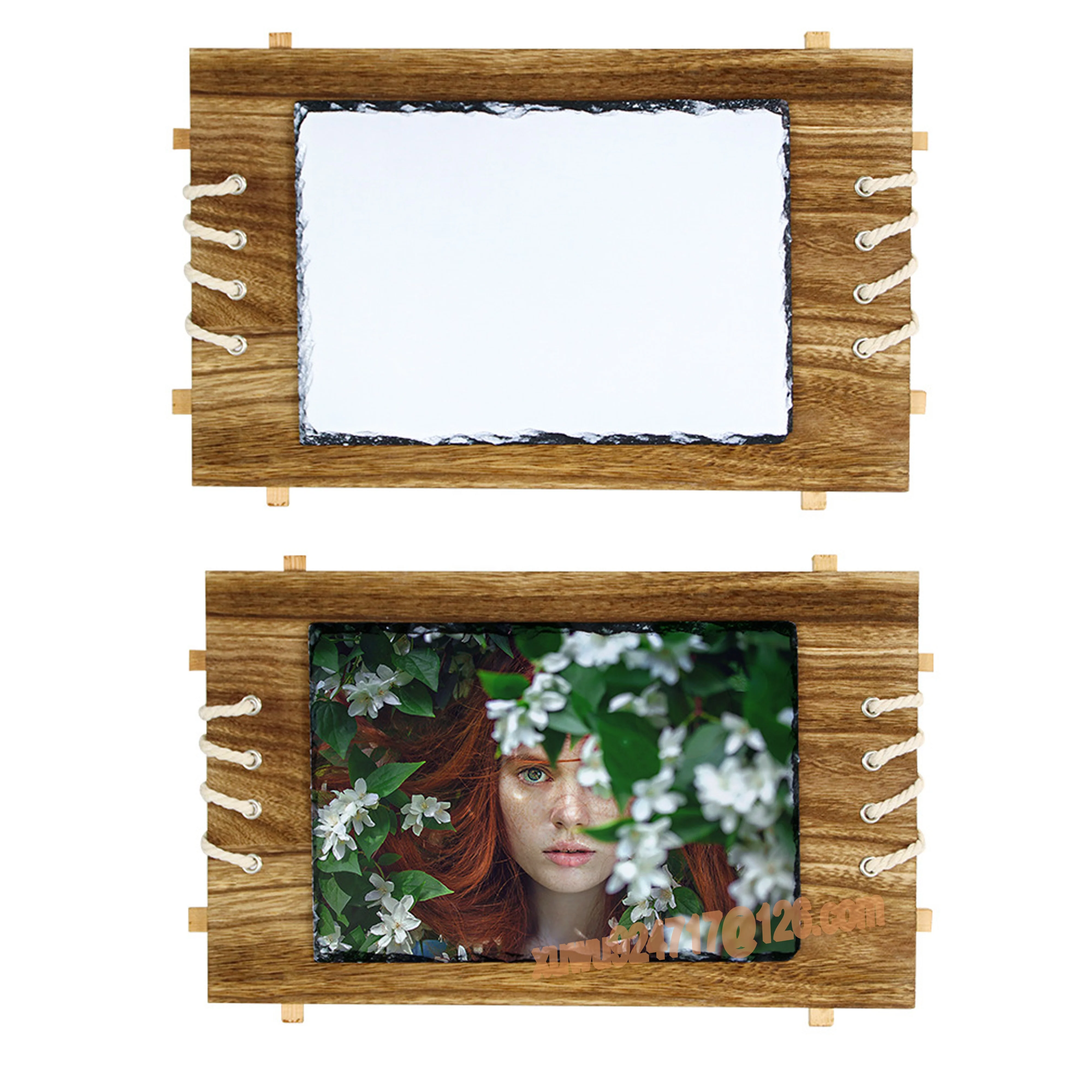 Customized Blank Sublimation Hot Transfer Wood Base Rock Picture Photo Frame Slate Glossy Stone Shining Photo Frame 12x17cm
