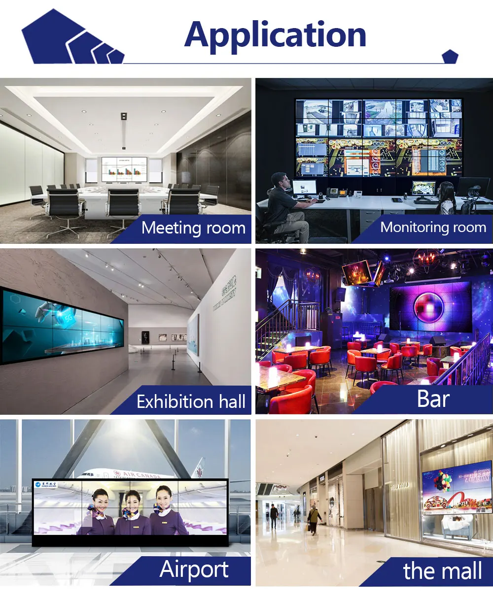 46 49 55 inch indoor video wall 500cd Brightness HD display Ultra narrow edge 3x3 splicing screens DID LCD video wall