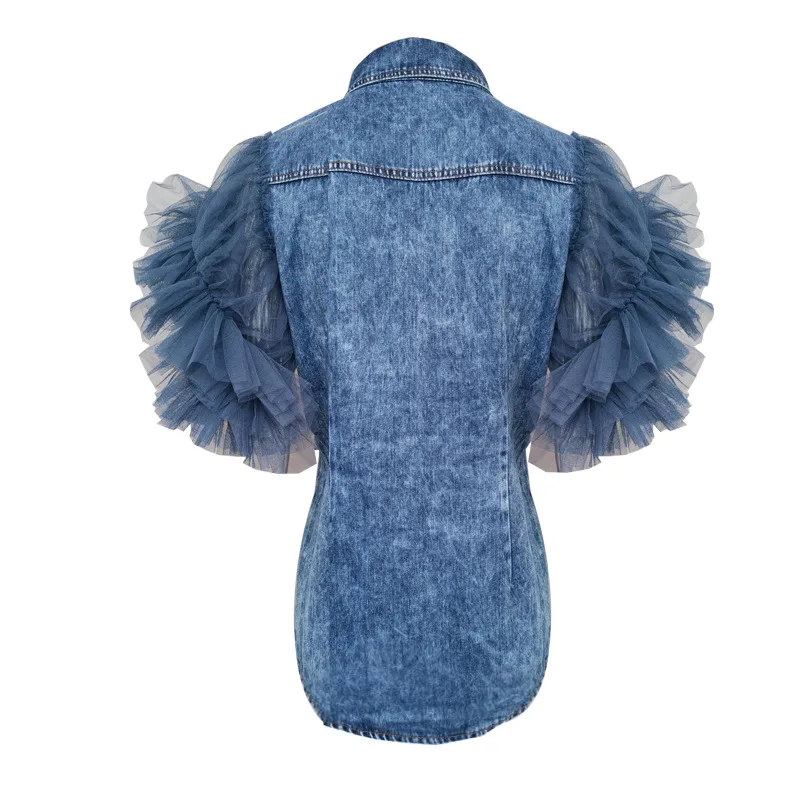 Fashion Sexy Mesh Sleeveless Denim Jeans Jacket For Ladies