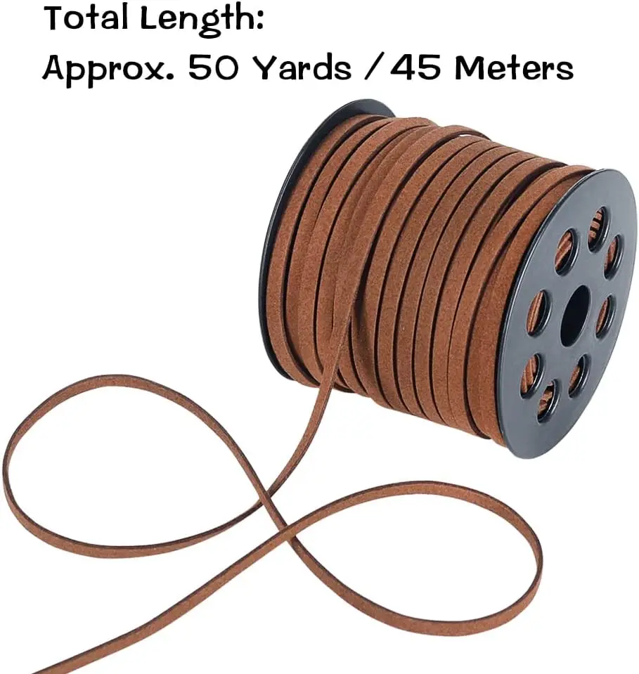 50 Yards 5mm Suede Leather Cords Flat Faux Suede Cord String Thread Velvet Cord for Necklace, Bracelet, Beading and DIY Crafts