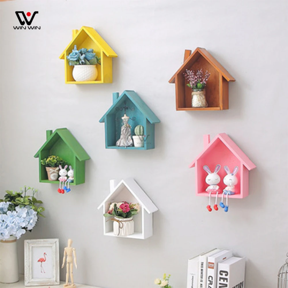 Nordic wooden crafts Wall hanging colorful small house wall hangings Home decoration