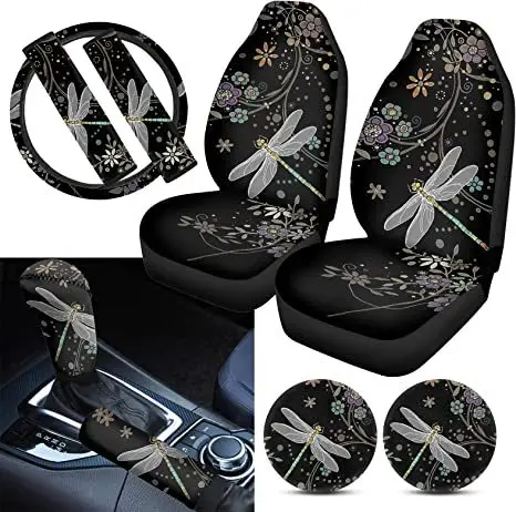 Cross-border automobile printed seat cover Phoenix dog claw pattern coasters hand brake cover 9 sets steering wheel cover Amazon