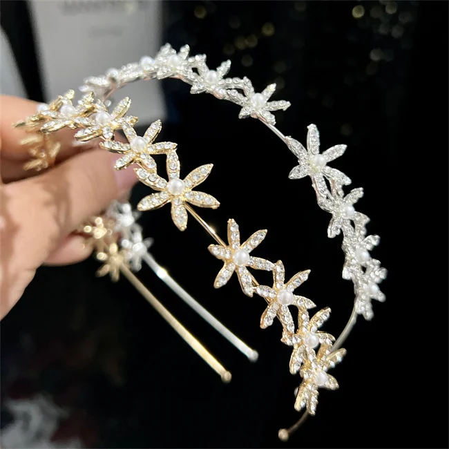 Wholesale Beauty pageant Pearl Tiara Gold rhinestone Crown Wedding Tiara Bride Crown Girl