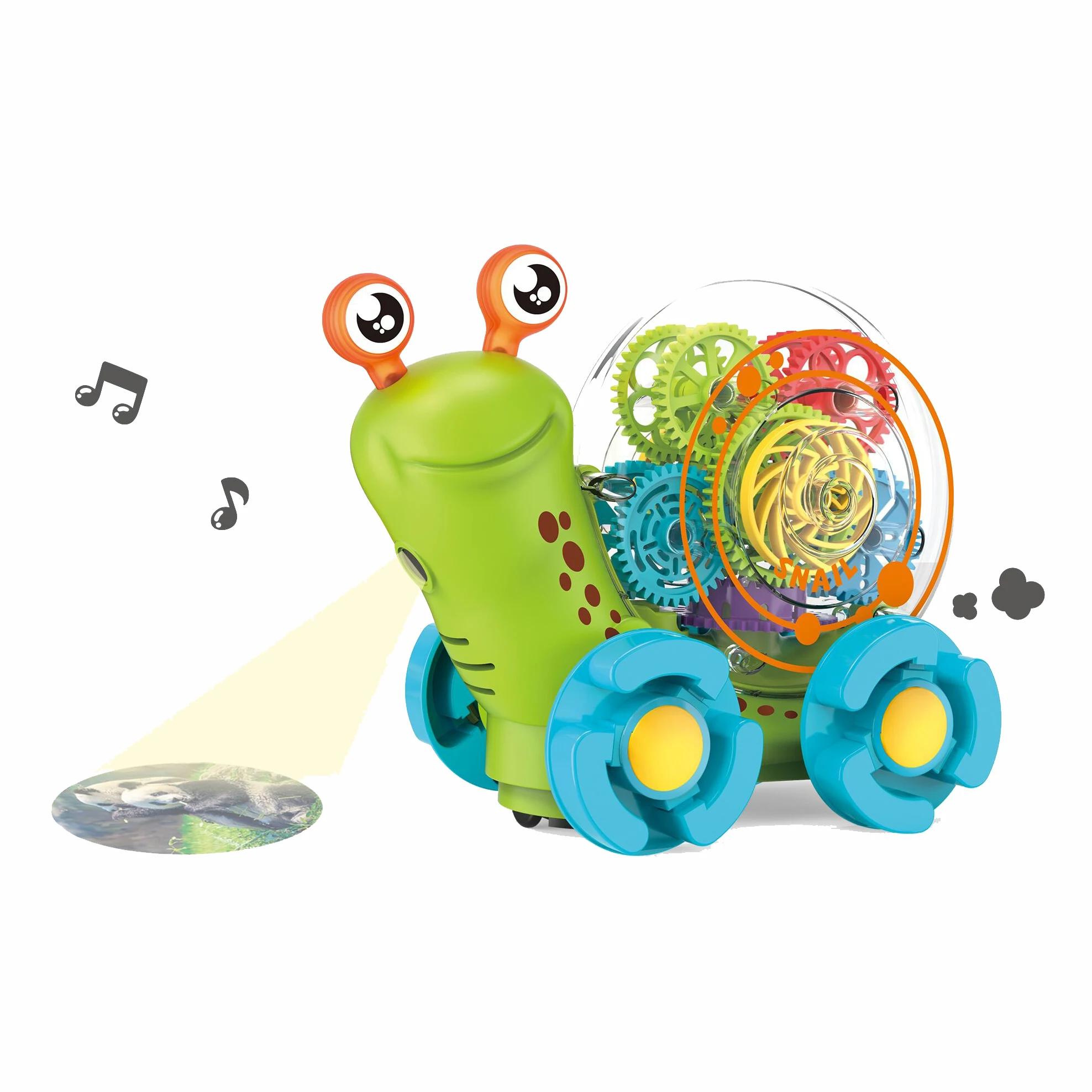 Baby music flashing light gear snail toy electric crawling projection small car rotating gear snail toy
