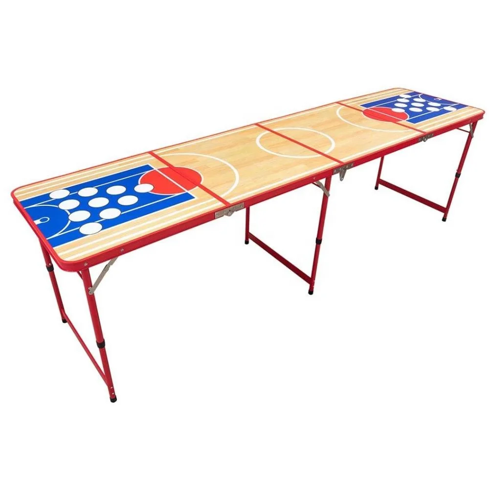 8FT Folding Camping Painted Beer Pong Table with Holes for Cups
