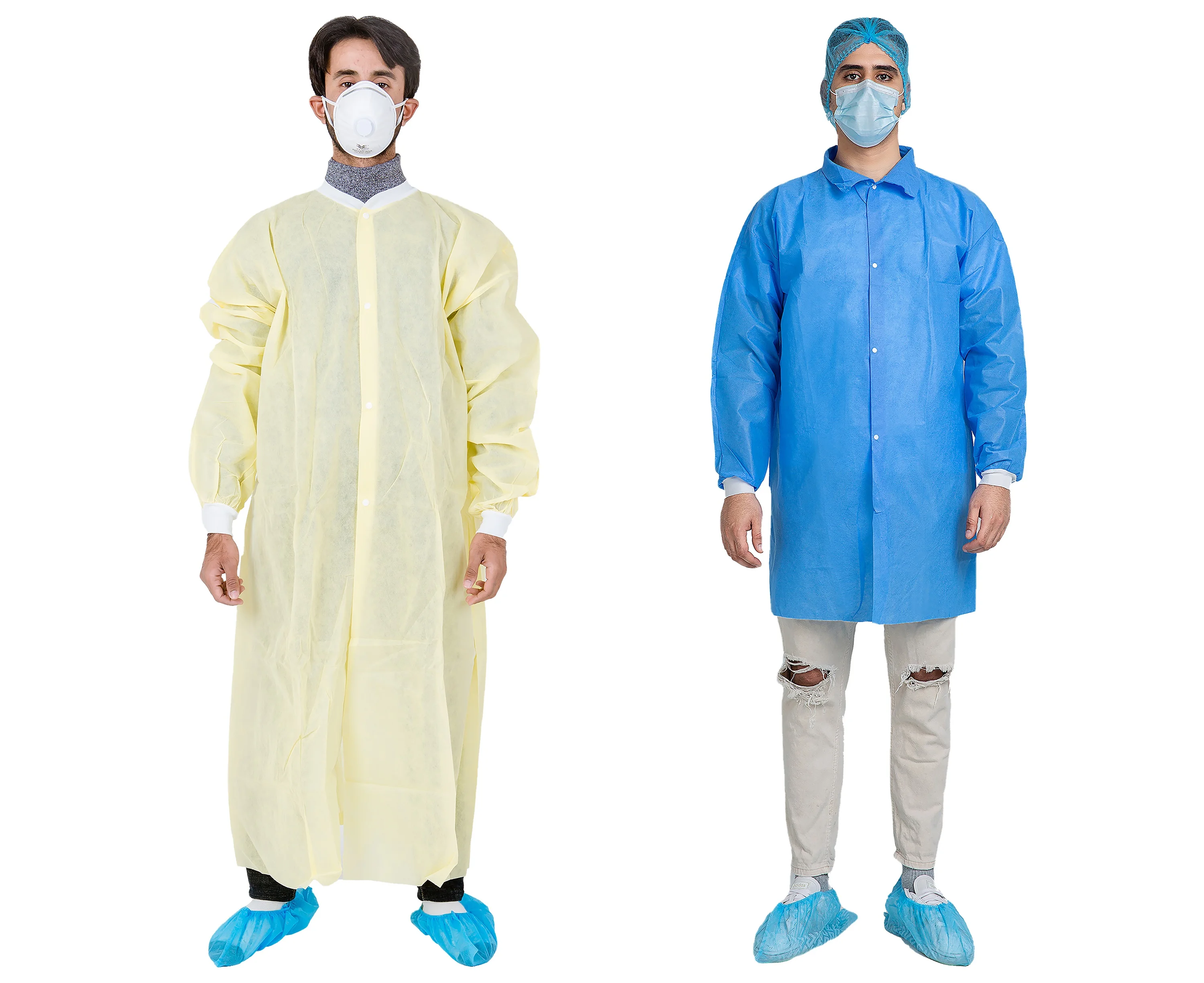 Disposable lab jacket with knitted cuffs and collar PP visitor lab coat hospital shirts