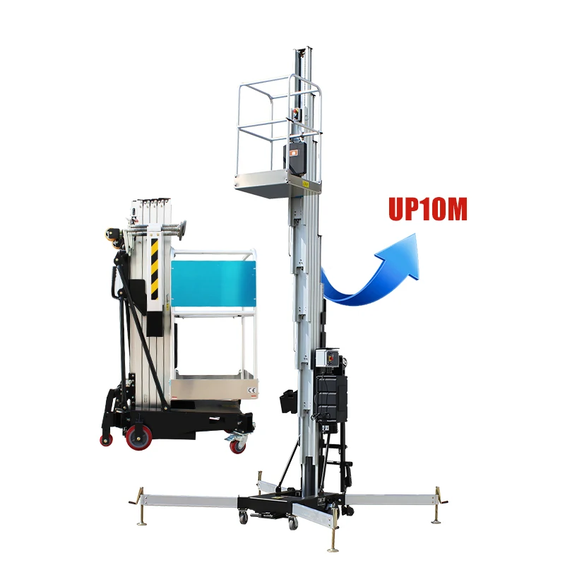 Aerial Work Platform 5m 8m 9m 12m Aluminium Vertical Dual Mast Telescopic Man Lift For Maintenance
