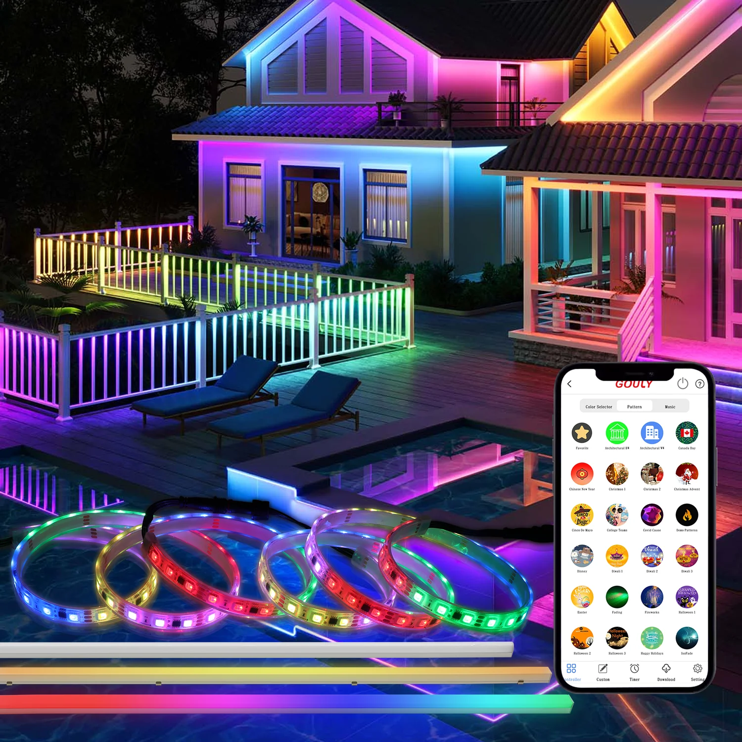 gouly direct sales  rgb ic strip led lights smd5050 music sound control flexible durable led strip light