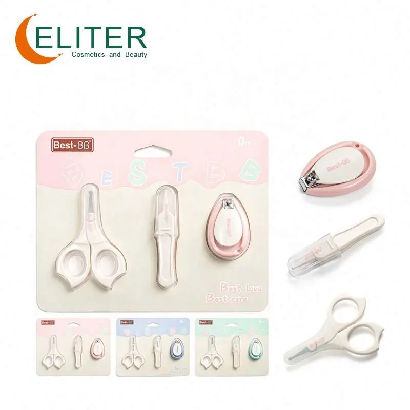 Eliter Hot Sell Wholesale Eco-friendly Pink Blue Green 3 In 1 Nail Cutter Baby Babi Safety Scissor Children Manicure