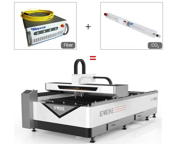 G.WEIKE 8 feet x 4 feet up to 1.5kw Fiber Laser plus co2 laser dual laser cutting machine for cutting metal and non-metal