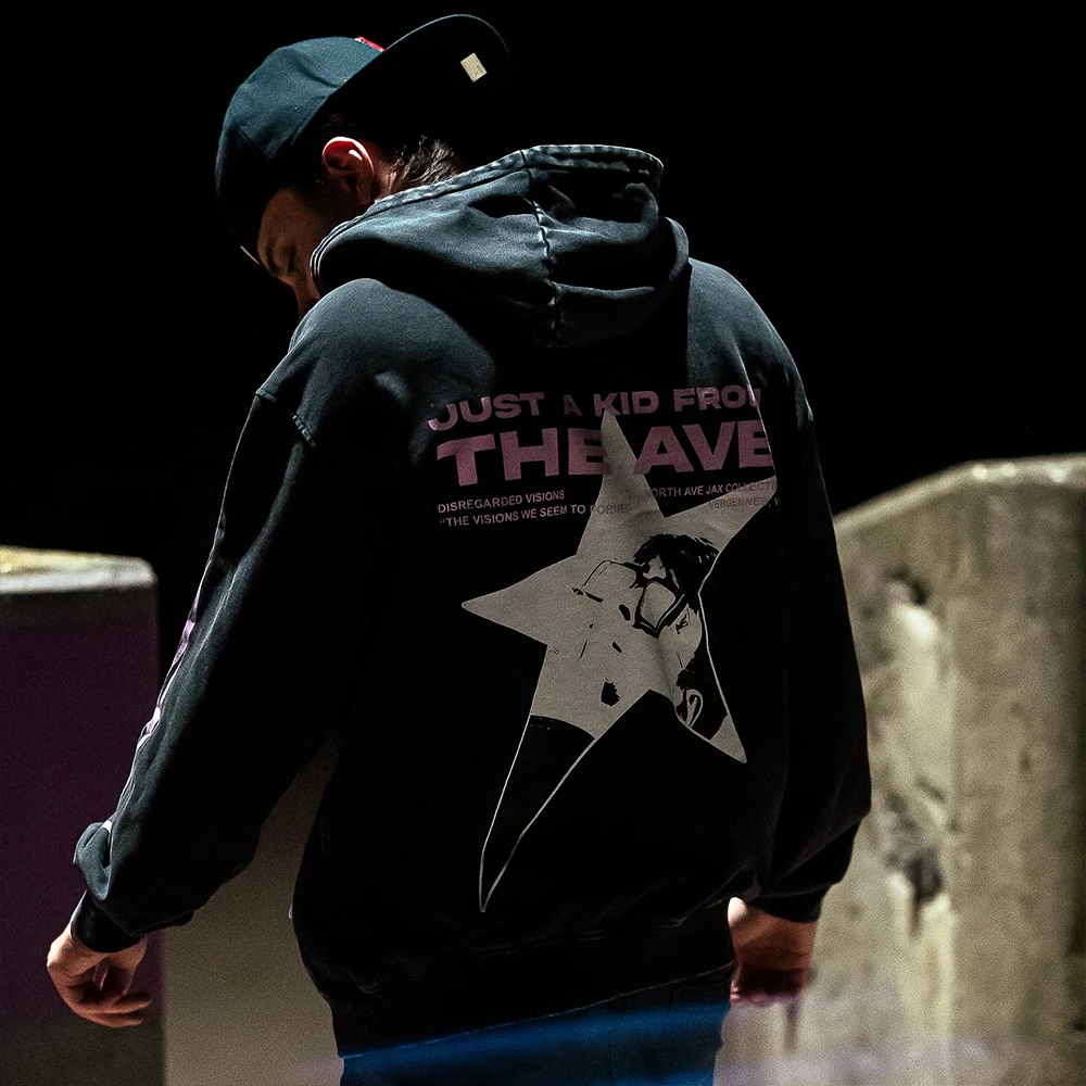 OEM Custom 100% Cotton Oversized Functional Y2K Heavyweight Printing Logo Mock Neck Acid Wash Vintage Men Hoodie