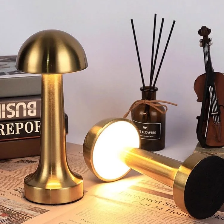 Vintage Metal Bedroom Bedside Deak Light Camping Touch Control Night Light USB Charging Mushroom Table Lamp