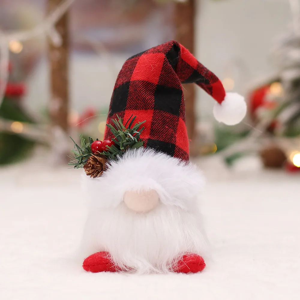 New Luminescent Christmas Buffalo Plaid Top Hat Elk Lighted Gnomes  Christmas Tree Hanging Pendant Plush Dolls Dwarf Ornaments