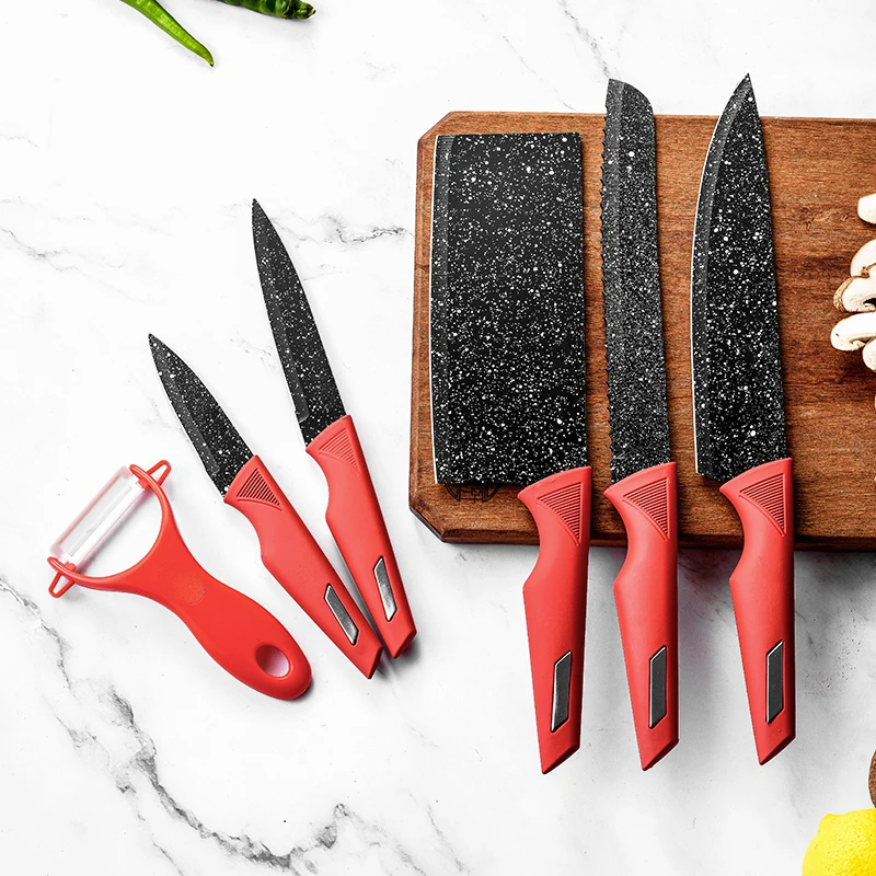 Hot Sell 6 Pieces Kitchen Knife Set New Design Non Stick Coating Stainless Steel Chefs Knife With Gift Box In Stock