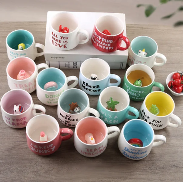 Wholesale customize ceramic personalizable creative interesting 3d unicorn and other animal inside coffee mugs factory supplier