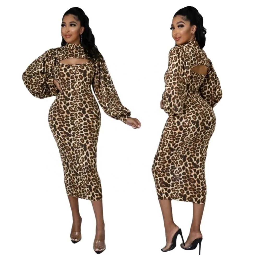 Printed Leopard Print Casual Puffy Sleeves New Trends