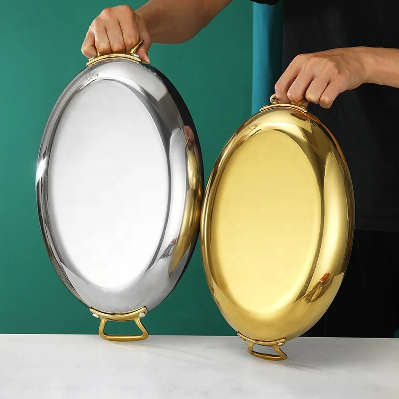 Stock Available Stainless Steel Paella Pan Restaurant Seafood Pot With Double Ear