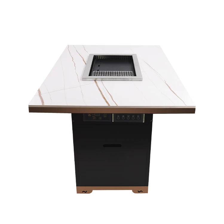 Commercial Furniture Dining Table Set Smokeless Indoor Electric Built In Korean BBQ Grill Table