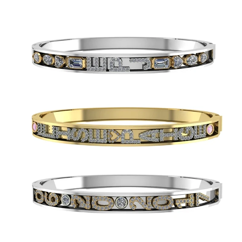 DIY alphabet Personality Women Roman Numeral Geometric CZ copper letter charm Bracelet Slider Sliding Bangle Zircon Jewelry