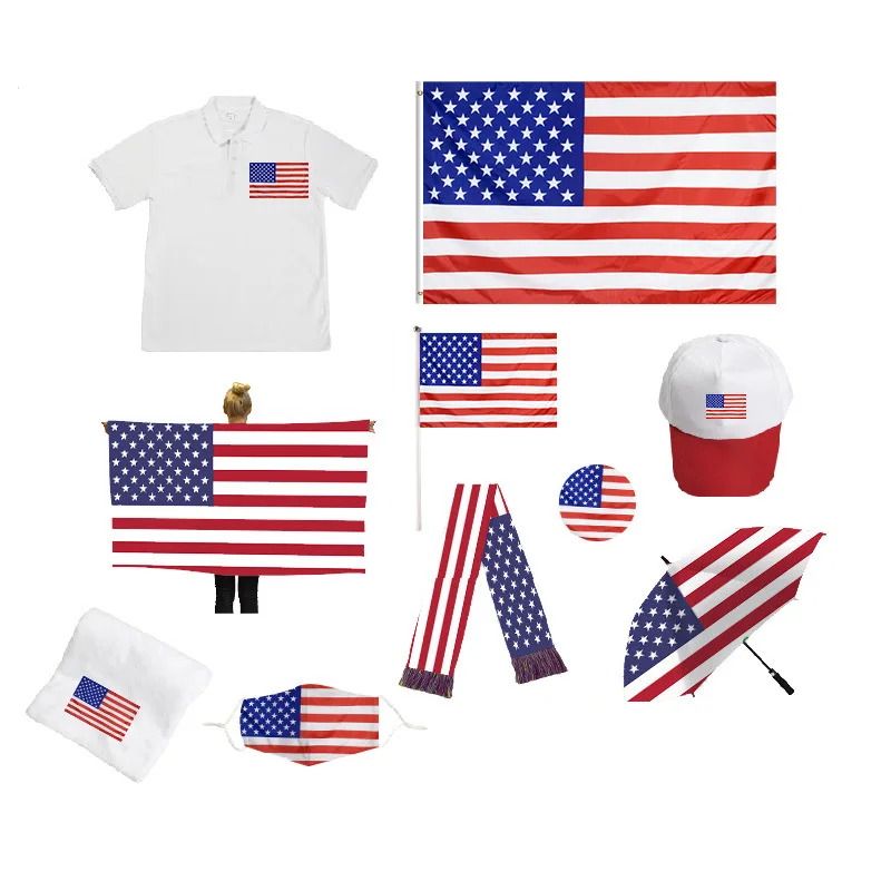 Wholesale America Products Souvenir T-short National Polyester USA Election Hand Waving Flag Satin Scarf Hat