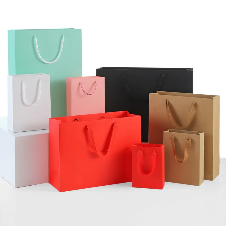 In Stock Luxury Reusable Kraft Paper Bags with Handles Multi Size/Color Shopping Bags For Wedding/Gifts/Party Customized Logo