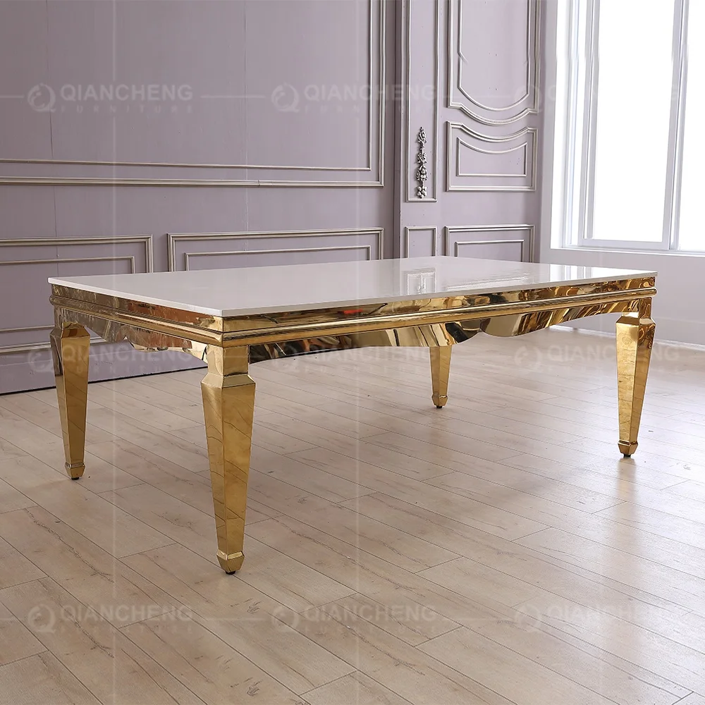 Wedding table modern event party rose golden metal legs MDF wooden table design center pieces white glass wedding table