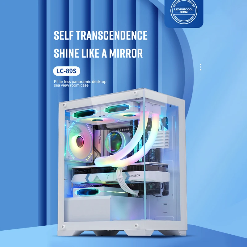 Good Quality Tempered Glass Panel Aluminum Computer Case PC Atx Cube Gaming Computer Case With RGB Cooling Fan