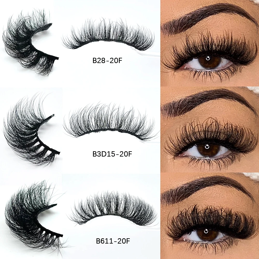 Wholesale Private Label 15-30mm Mink Eyelashes Vendor Fluffy Russian D Curl Strip Lashes Faux Mink Eyelash