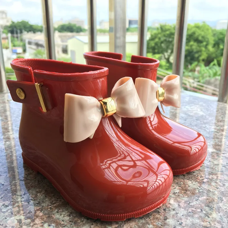 Baby bow rain boots Girl Jelly fashion water shoes Baby safety waterproof ankle boots