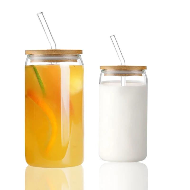 Wholesale Ice Clear Glass Cups With Dome Lid Straw Coffee Bottles Milk Cup Drinking Glasses for Bubble Tea Smoothie Coke Soda