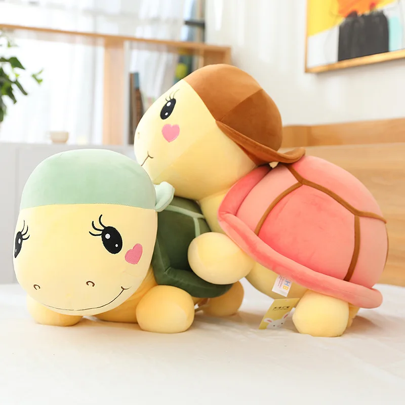 Wholesale 25/35/45/60cm Cartoon With Hat Small Turtle Elastic Super Soft Plush Toy Cute TortoiseDoll Birthday Gift For Baby