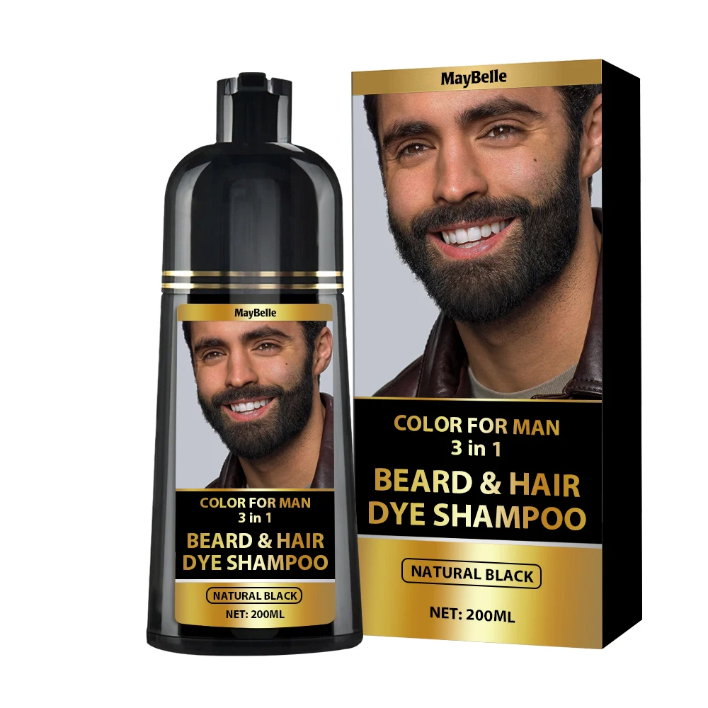 Custom Logo 3 in 1 Black Hair Dye Shampoo Permanent Gray Hair Coverage For Men Beard Dye