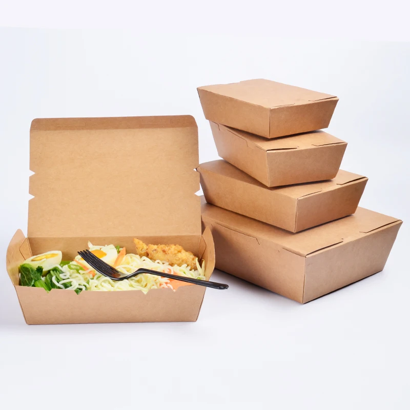 Cheap hot chicken burger disposable containers fast food packaging container brown kraft paper takeaway box