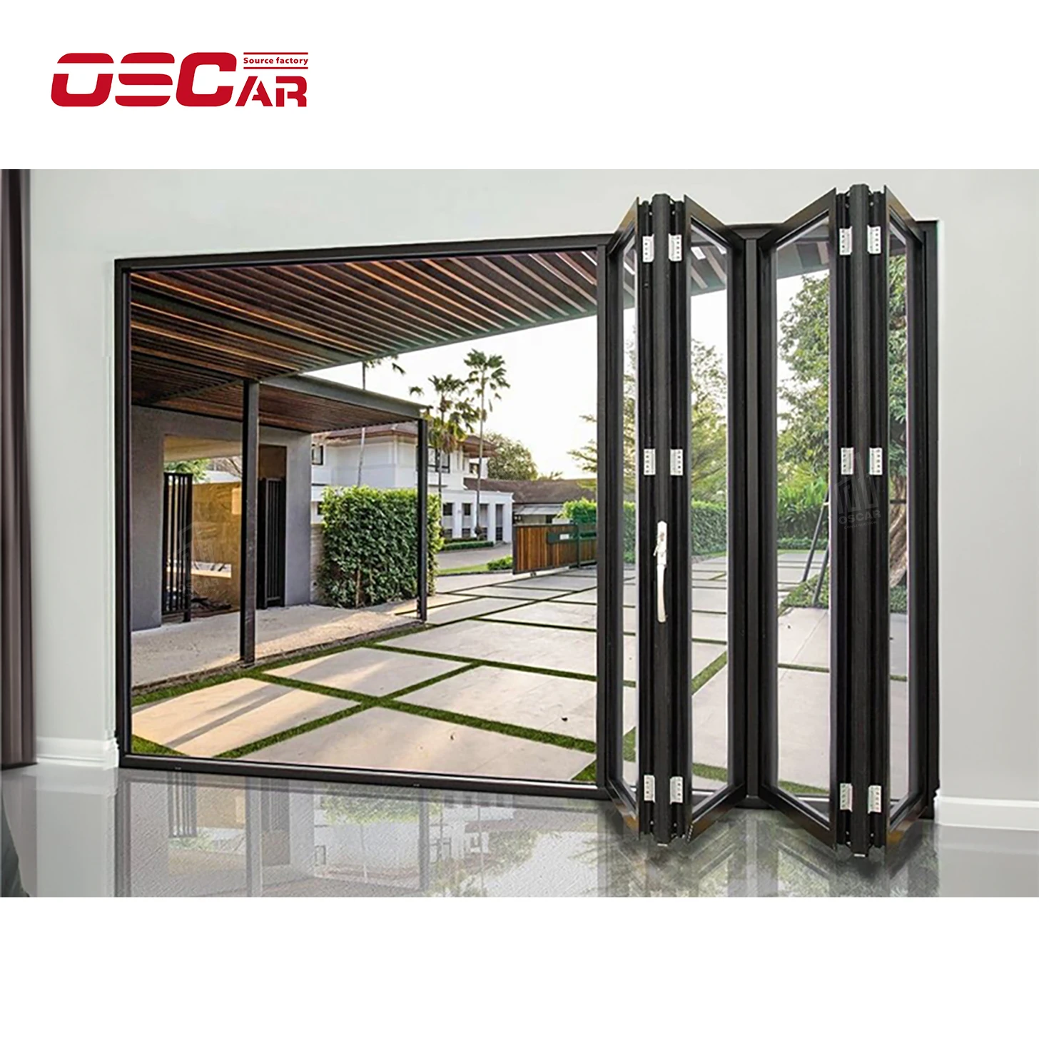 Oscaracso The new listing 3D model design aluminum folding door with frame bathroom folding door