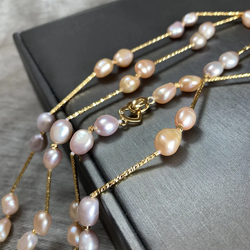 
Freshwater natural pearl long sweater chain ,colored irregular pearl autumn wild simplicity necklace for sale 