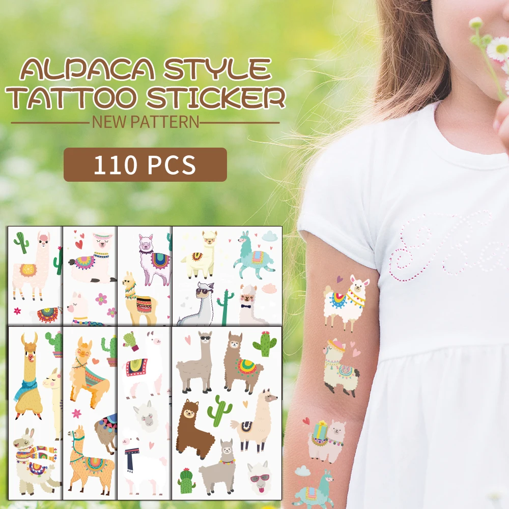 Alpaca series cartoon temporary tattoo for kids face body arms tattoo stickers