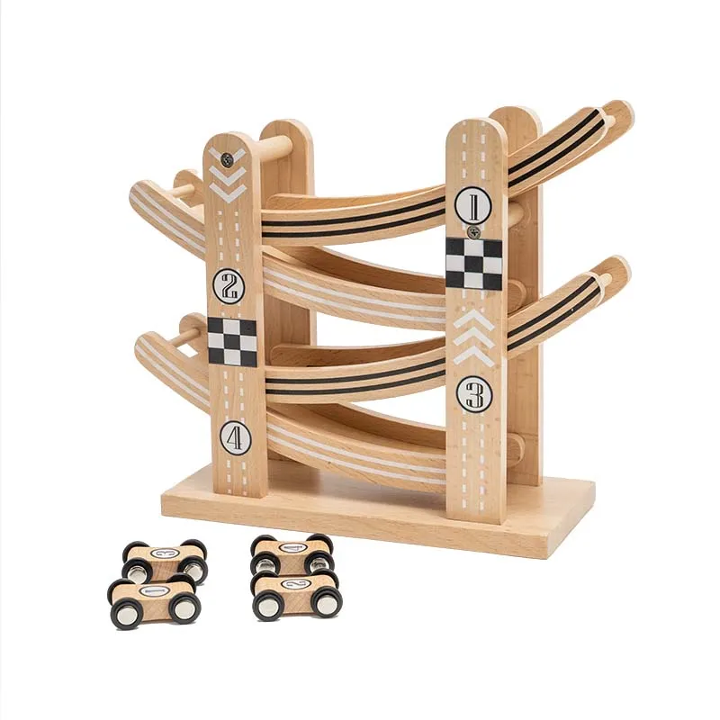 High Quality Wood Ramp Car Set Four Level with Mini Cars for Children