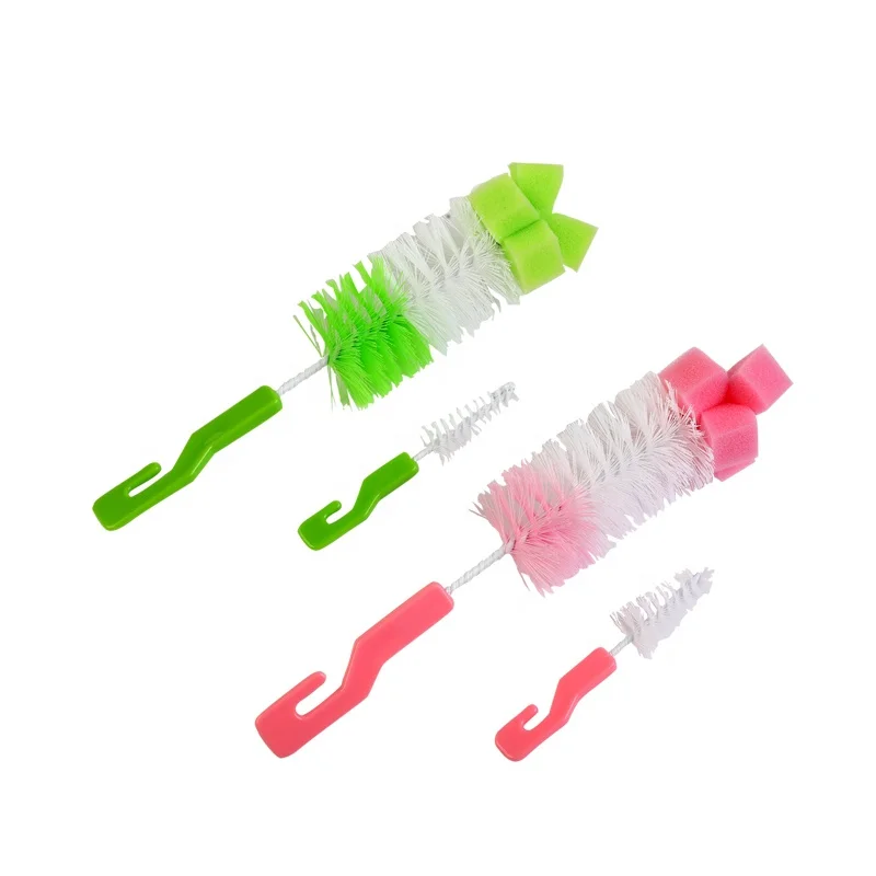 Safety material OEM service simple cleaning brush with sponge head baby bottle brush set