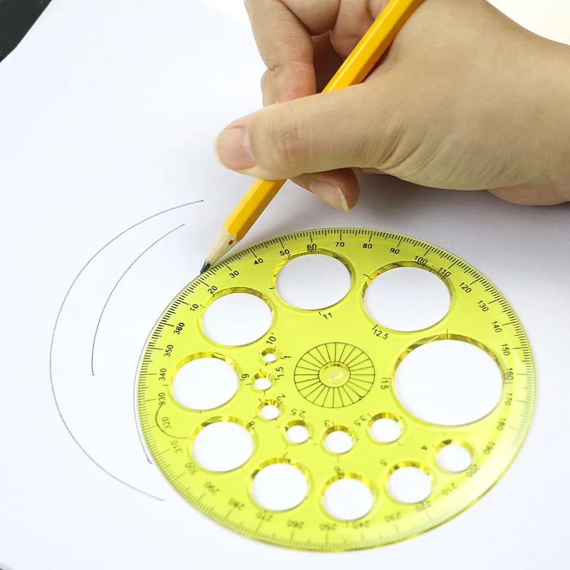 BECOL Wholesale 360 Degree Circular Protractor Plastic Round Ruler Template with 16 Circles for School Office Home