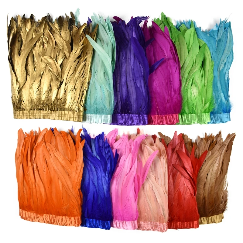 Wholesale 25-30cm Dyed  Rooster Saddle Hackle Feather Trimming Fringe for Carnival Clothing