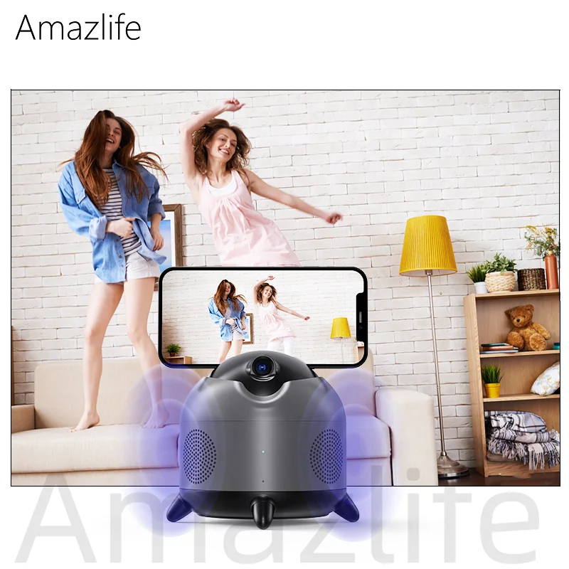 Amazlife M136 Portable Auto Face Tracking Smart Rotation Wireless Blue Tooth Music Speaker with Phone Holder
