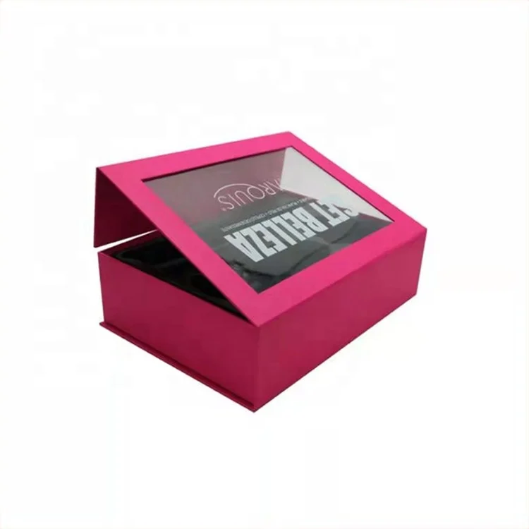 Custom Magnetic Closure Foldable Cardboard Gift Box for Hair Extension with Window wigs shipping paper boxes