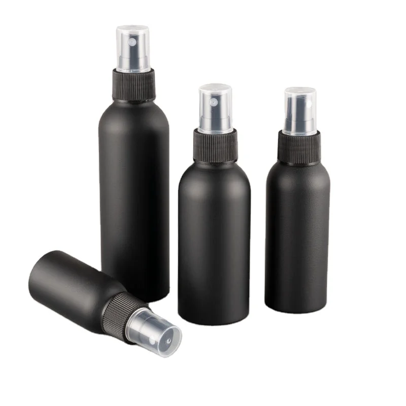 50ml 100ml matt black aluminum bottle cosmetic aluminum perfume bottle aluminum cosmetic bottle with mist sprayer