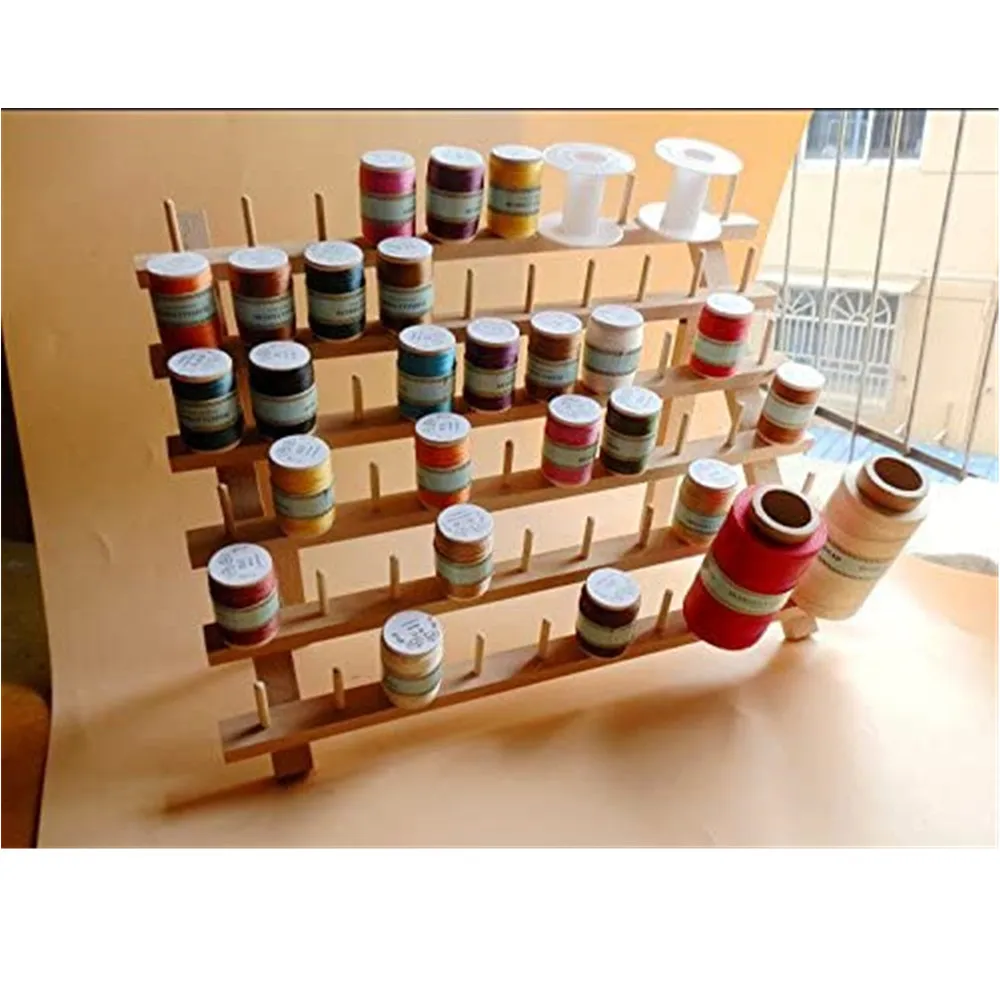 Hi Home Wooden Thread Holder Sewing and Embroidery Thread Rack and Organizer Thread Rack for Sewing with Hanging Hooks