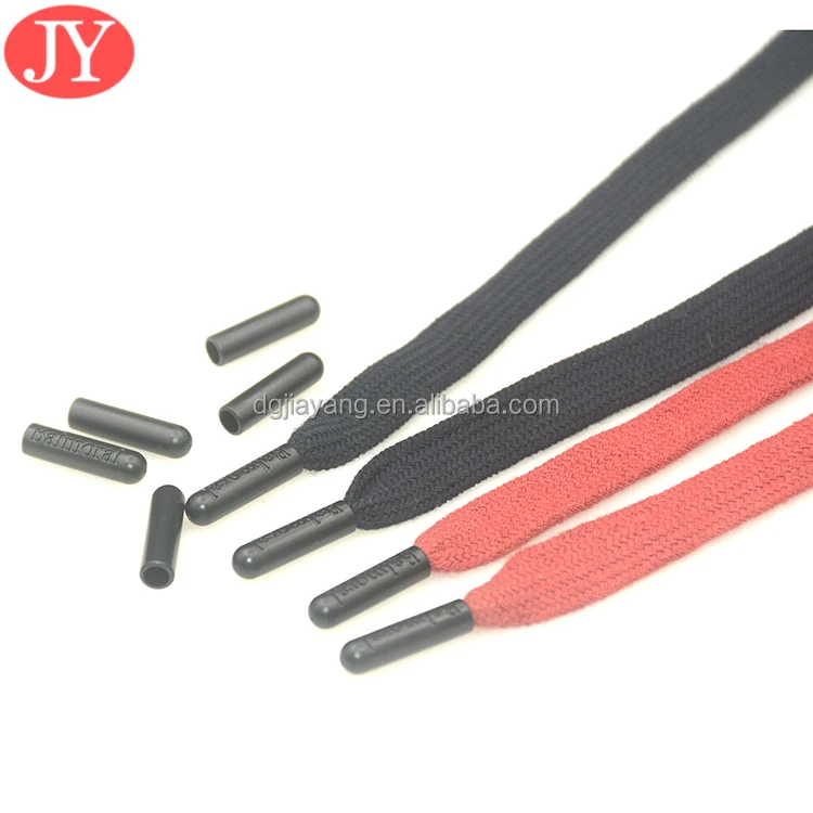 5 mm cotton flat string with ABS plastic aglet tips custom engraved logo on shoe lace tipping 5*3.8*20 mm glue aglet string tip