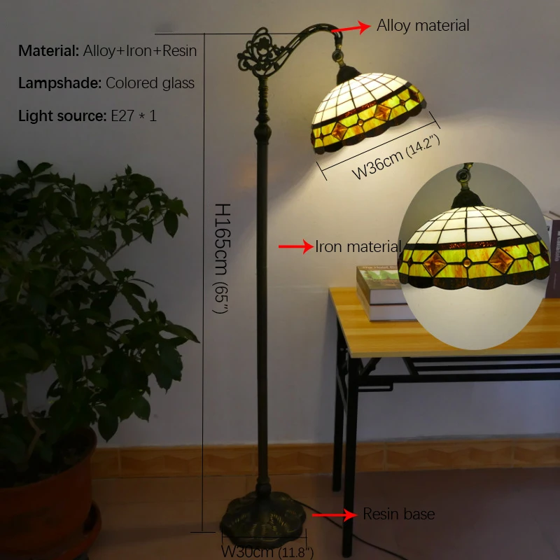 Tiffany Floor Lamp American Retro Living Room Bedroom Lamp Country  Stained Glass Floor Lamp