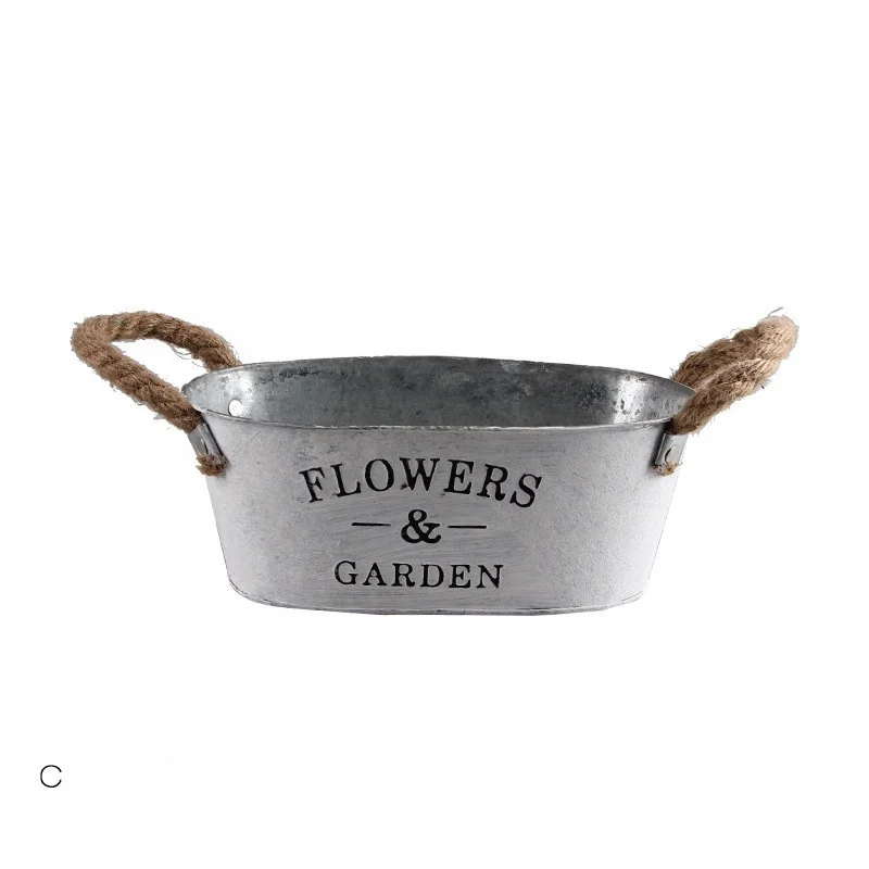 Pastoral Iron Hemp Rope Handle Hanging Bucket Indoor  Decoration Retro Flower Pots in Bulk