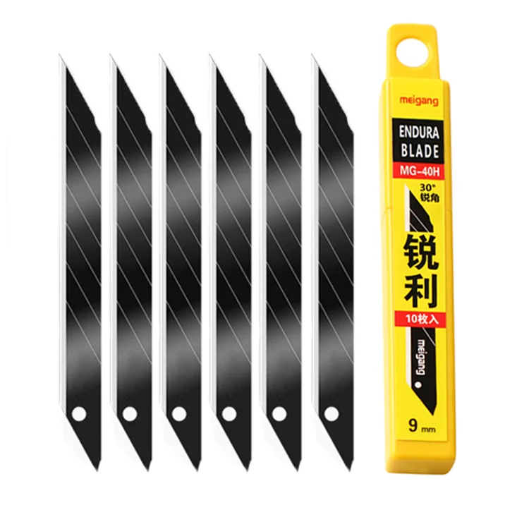 High Quality 9mm Tungsten Steel Black Blade Box Cutter Knife Snap Off Spare Blade 30 degrees