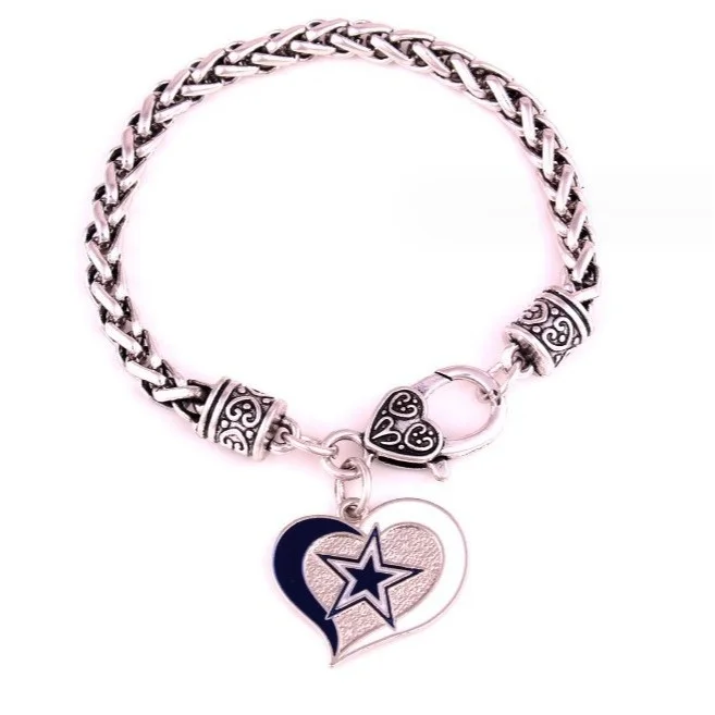 NFL Sports Team Cowboards 49 Person Charm Bracelets Featuring Eagles Crow Signs & Oil Drop Heart Design